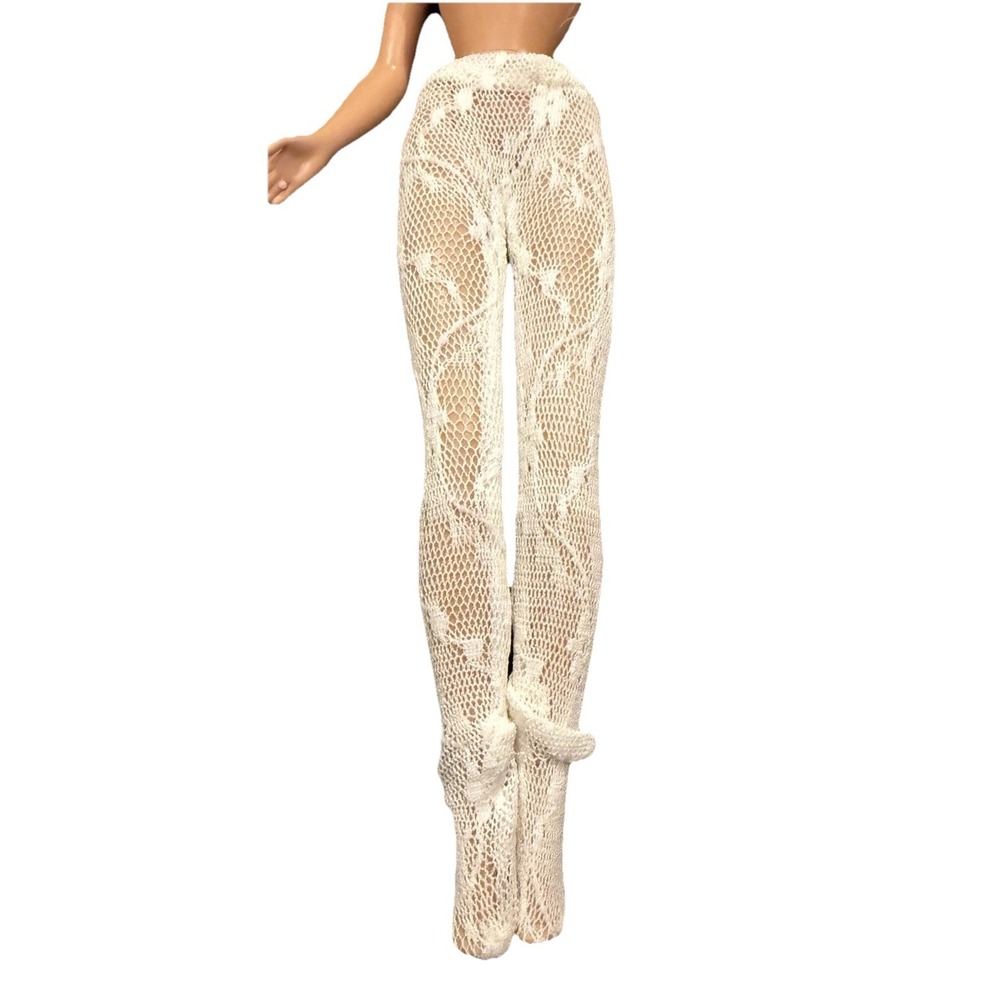 BARBIE‎ Fashion AVENUE White Lace Tights with Sock Cuffs Vintage 90s